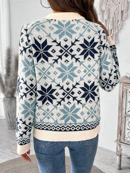 Perfee Graphic Round Neck Long Sleeve Sweater-Angel Casuals