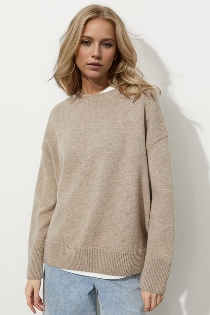 Basic Bae Round Neck Dropped Shoulder Long Sleeve Sweater-Angel Casuals