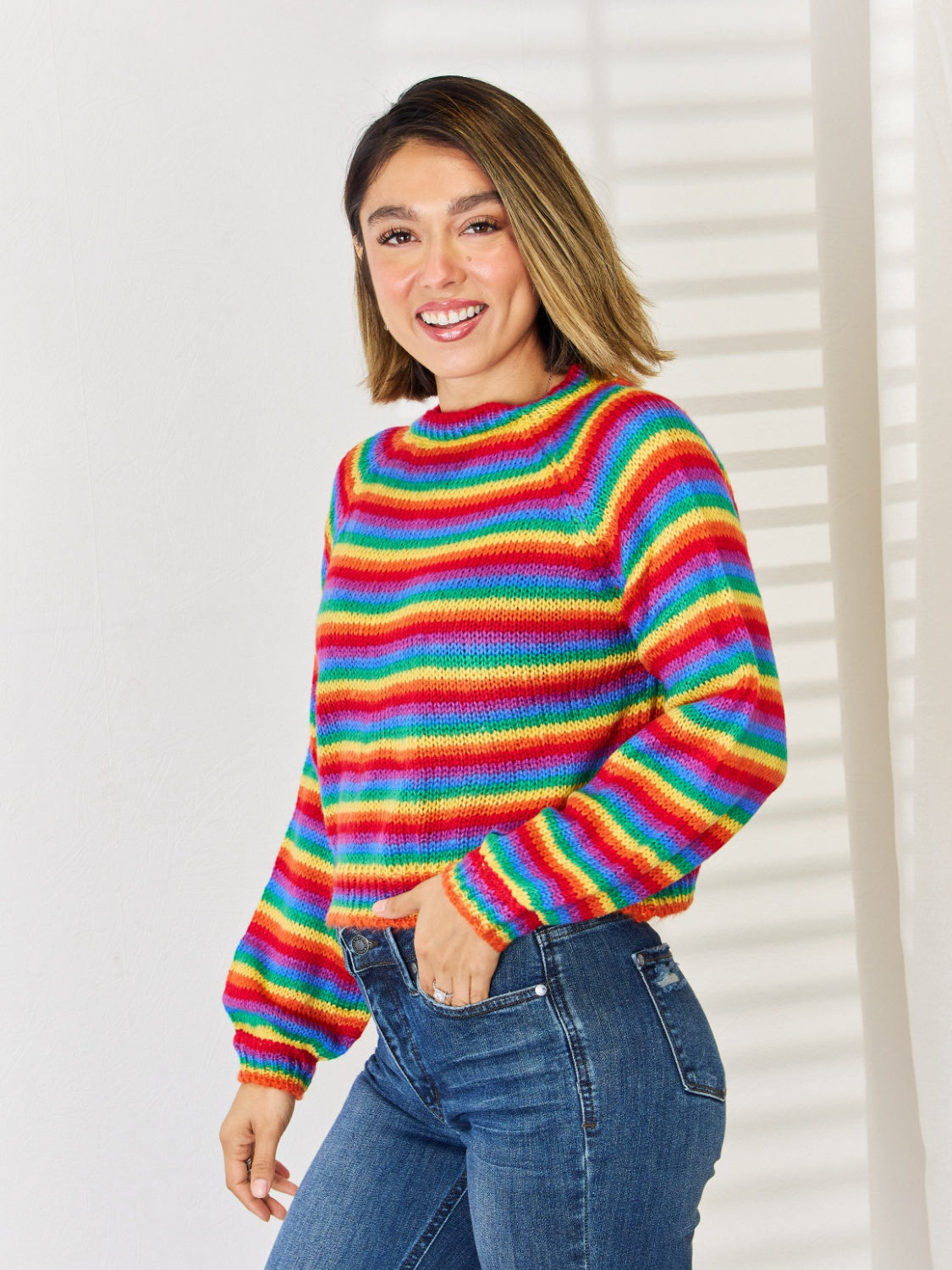 Striped Round Neck Long Sleeve Sweater-Angel Casuals