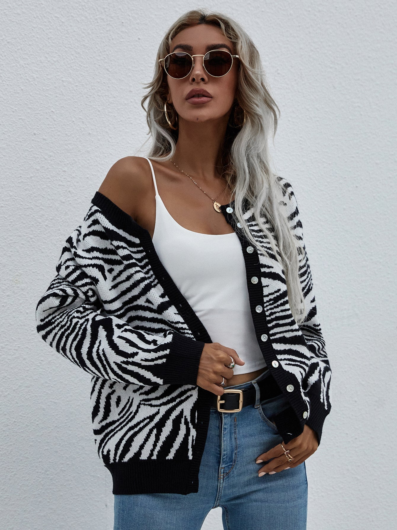 Woven Right Zebra Print Button Down Cardigan-Angel Casuals