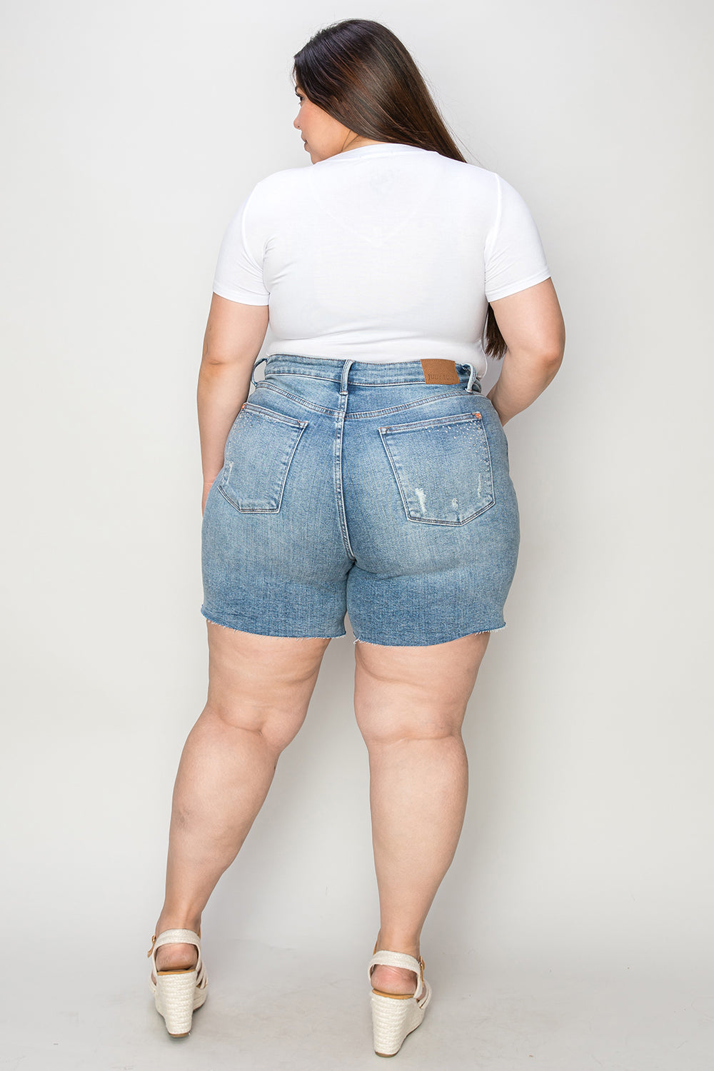 Judy Blue Full Size High Waist Raw Hem Denim Shorts-Angel Casuals