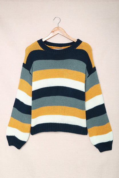 Color Block Round Neck Dropped Shoulder Sweater-Angel Casuals