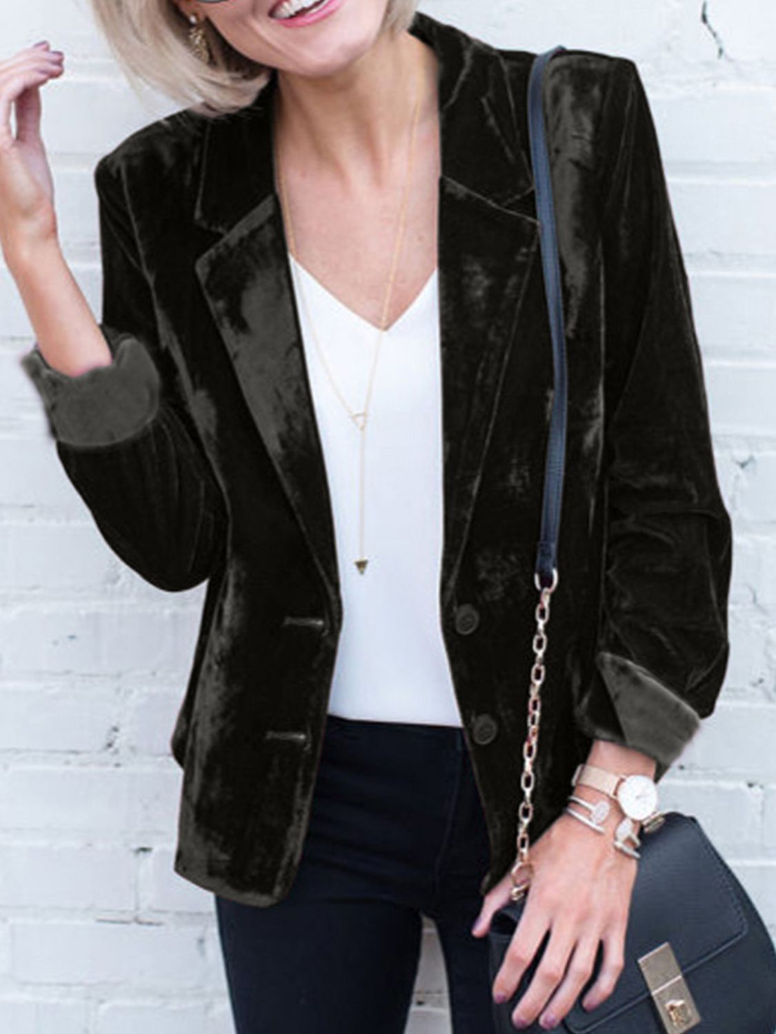 Button Up Lapel Collar Blazer-Angel Casuals