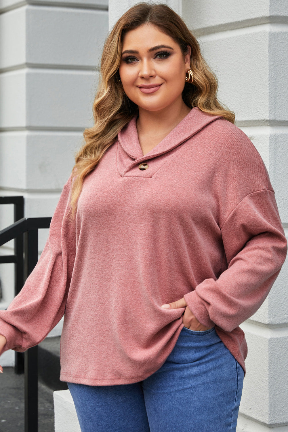 Plus Size Dropped Shoulder Collared Neck T-Shirt-Angel Casuals