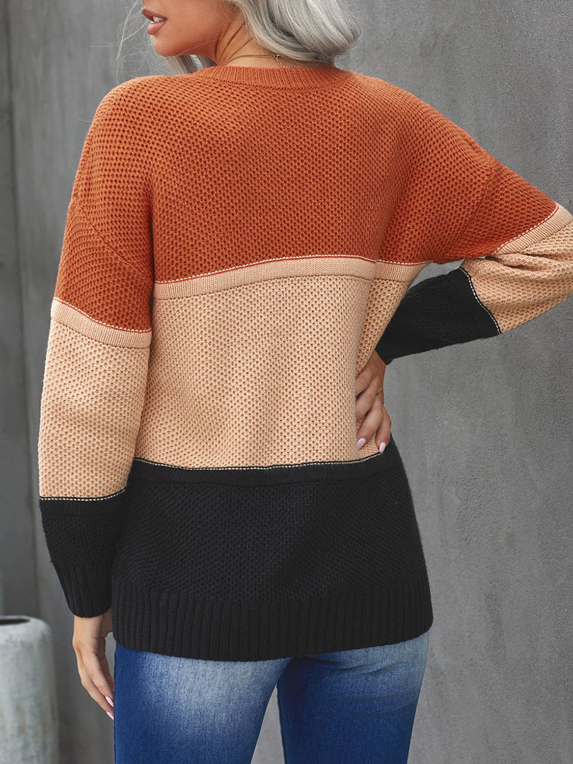 Color Block Dropped Shoulder Sweater-Angel Casuals