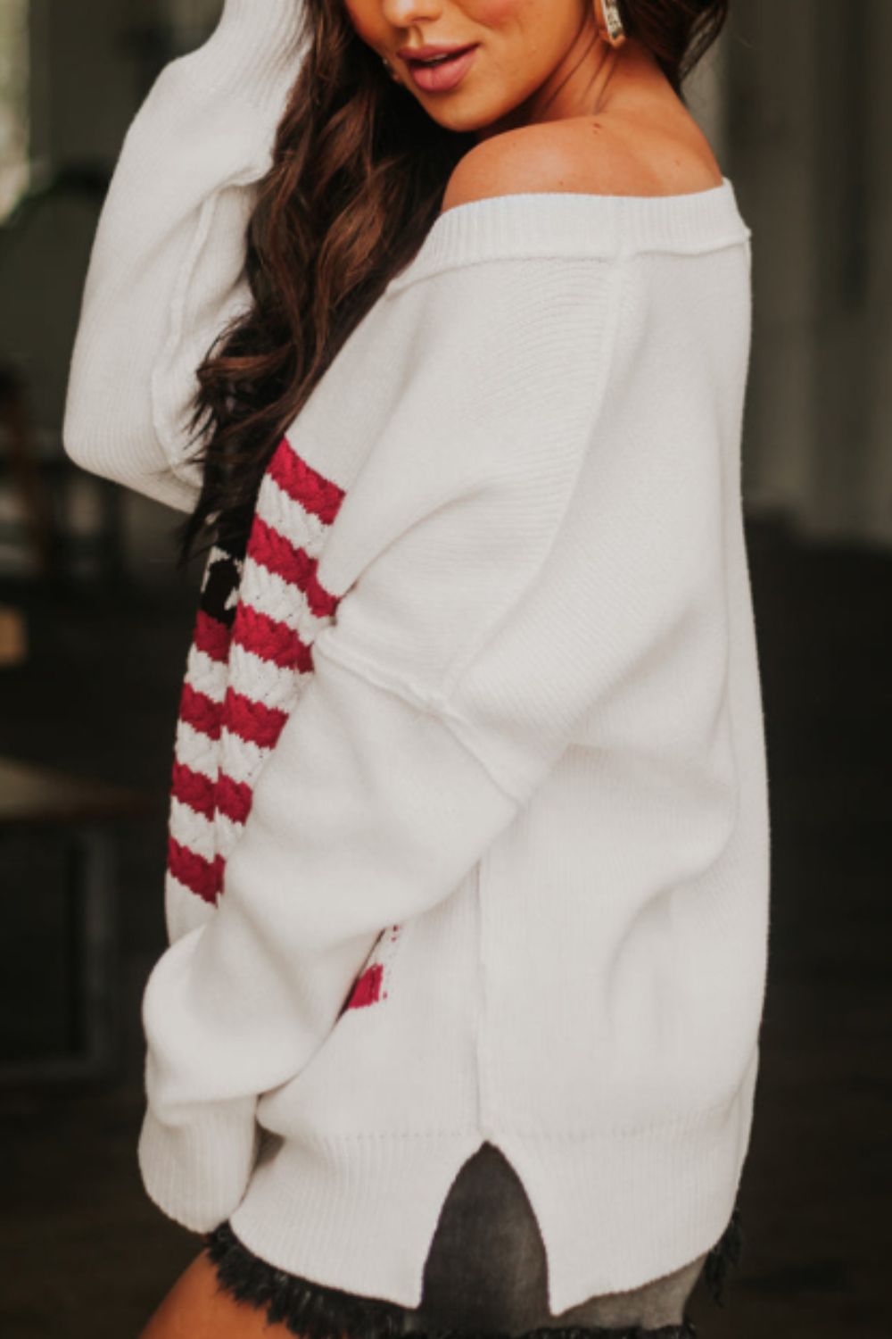 US Flag Side Slit Drop Shoulder Sweater-Angel Casuals