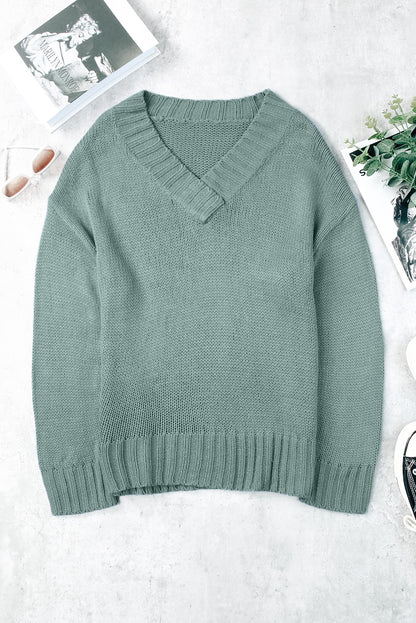 V-Neck Dropped Shoulder Sweater-Angel Casuals