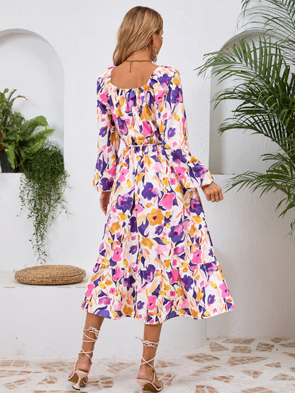 Printed Long Sleeve Midi Dress-Angel Casuals