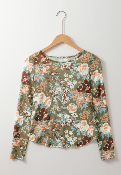 Floral Round Neck Long Sleeve T-Shirt-Angel Casuals