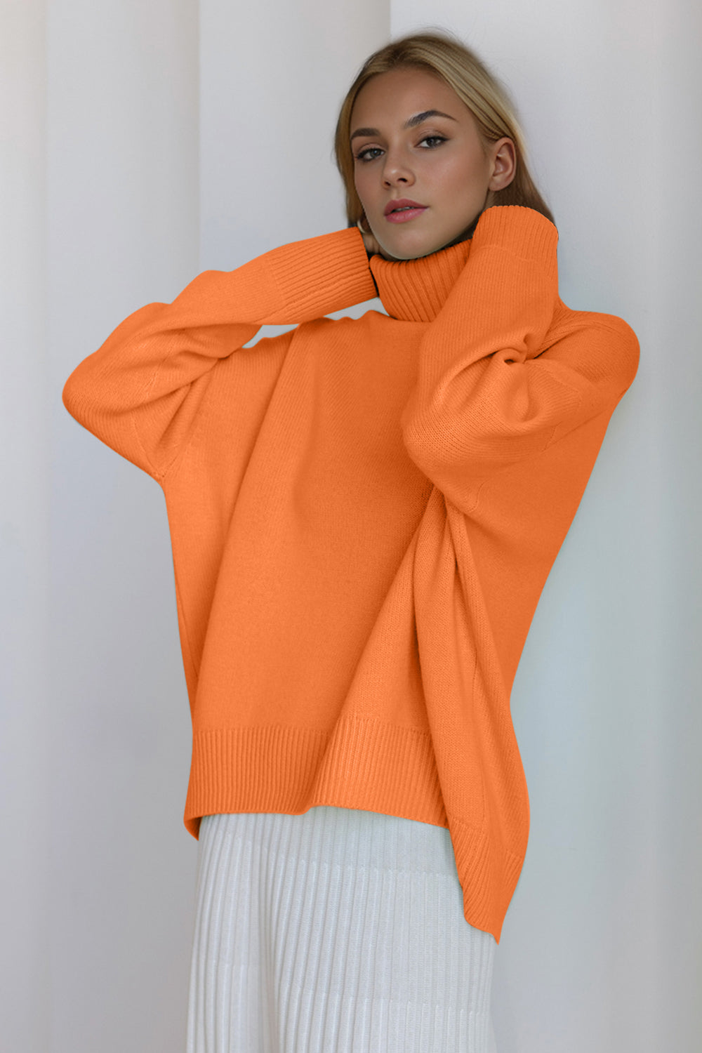 Basic Bae Turtleneck Dropped Shoulder Long Sleeve Sweater-Angel Casuals