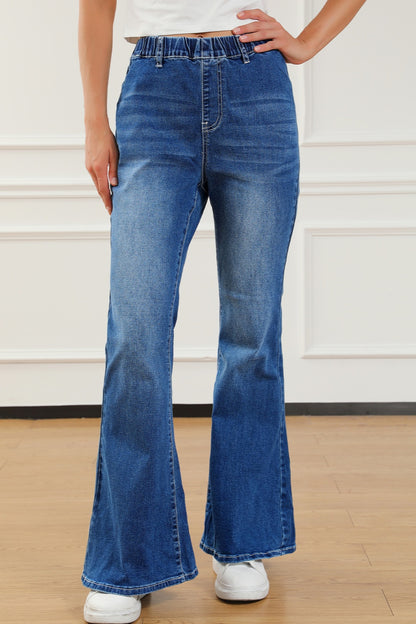 Elastic Waist Bootcut Jeans with Pockets-Angel Casuals