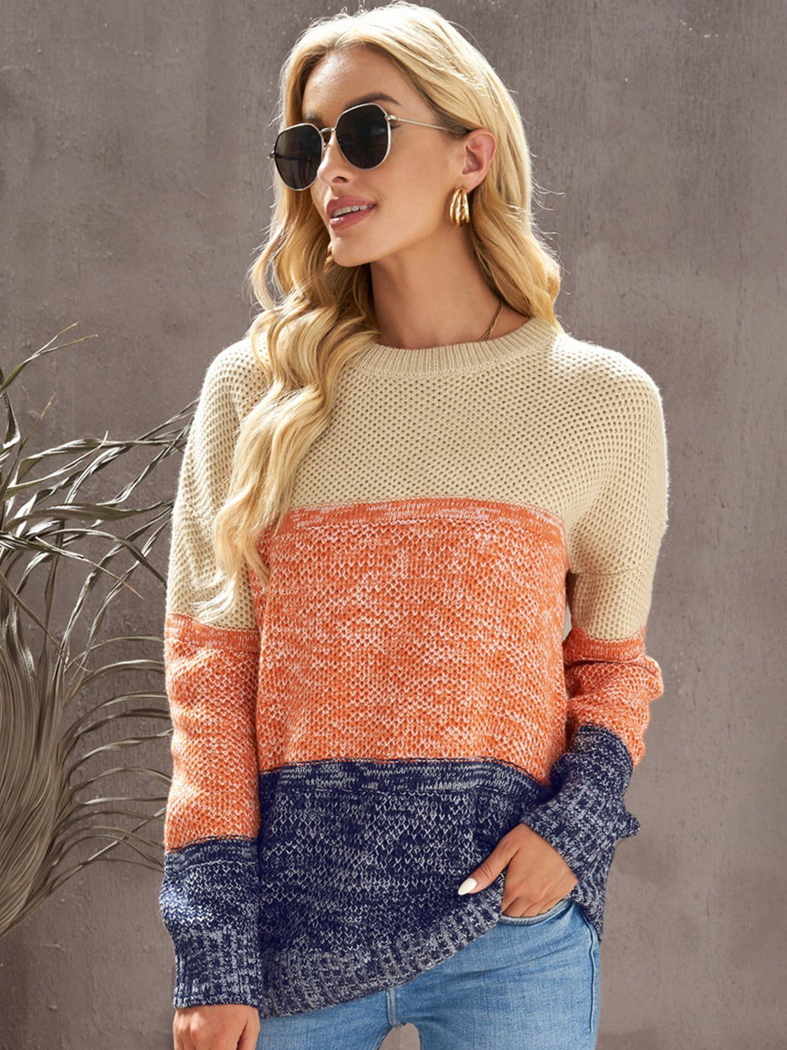 Color Block Dropped Shoulder Sweater-Angel Casuals