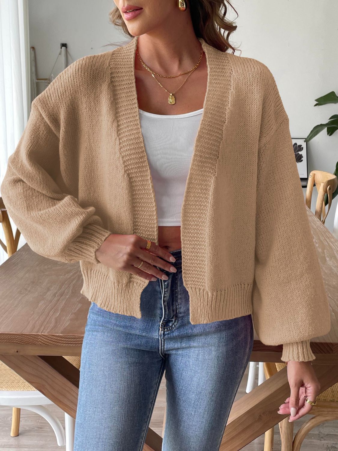 Open Front Long Sleeve Cardigan-Angel Casuals