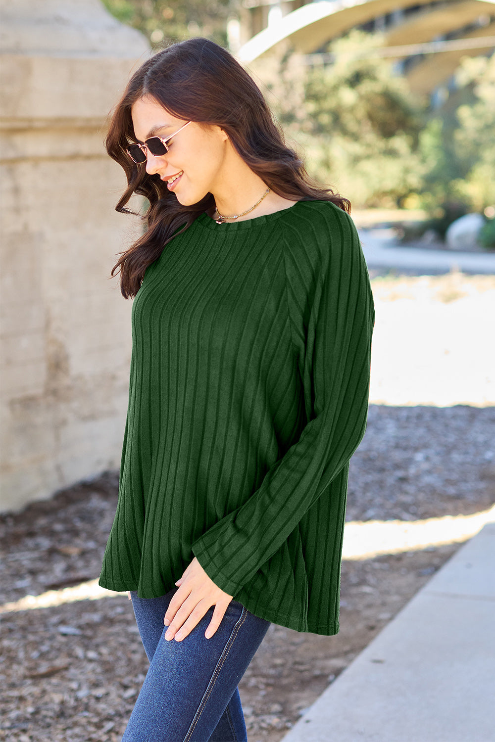 Basic Bae Full Size Ribbed Round Neck Long Sleeve Knit Top-Angel Casuals