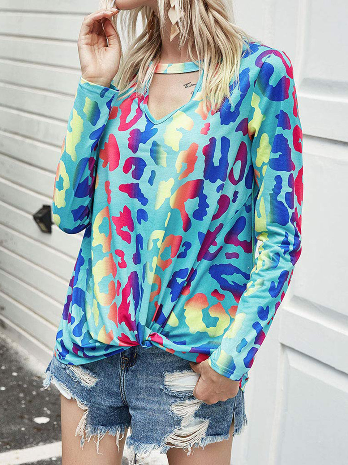 Cutout Round Neck Long Sleeve T-Shirt-Angel Casuals