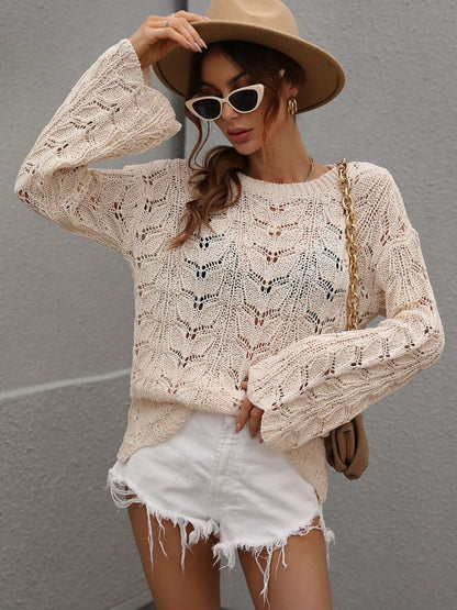 Openwork Dropped Shoulder Knit Top-Angel Casuals