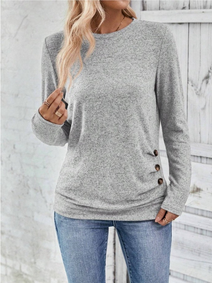 Round Neck Long Sleeve T-Shirt-Angel Casuals