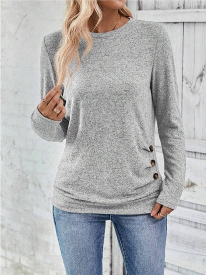 Round Neck Long Sleeve T-Shirt-Angel Casuals