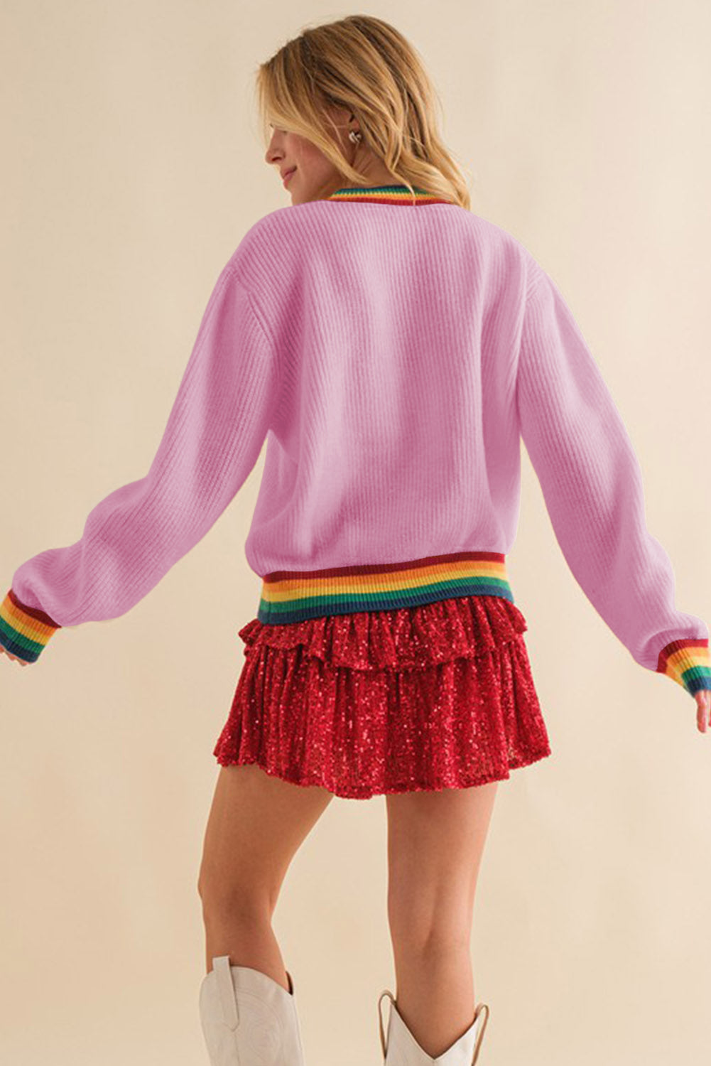MERRY & BRIGHT Ribbed Round Neck Sweater-Angel Casuals