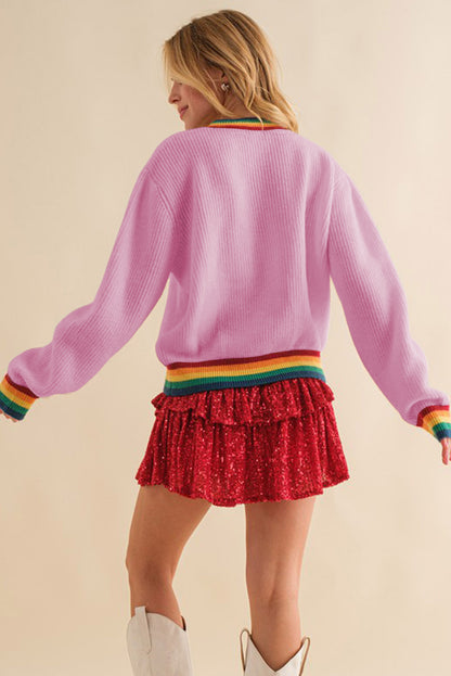 MERRY & BRIGHT Ribbed Round Neck Sweater-Angel Casuals