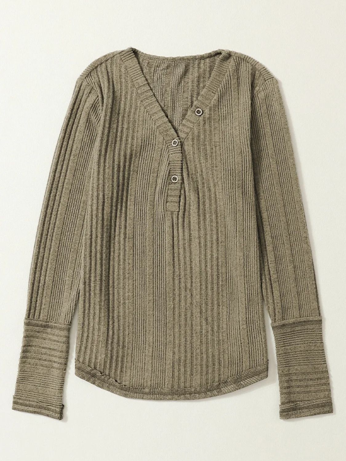 Textured V-Neck Long Sleeve T-Shirt-Angel Casuals