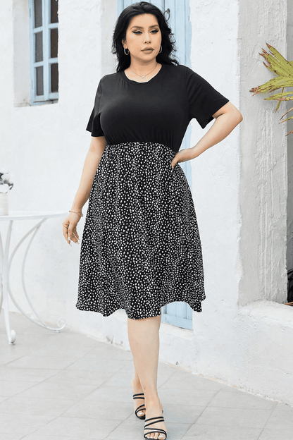 Round Neck Short Sleeve Printed Dress-Angel Casuals