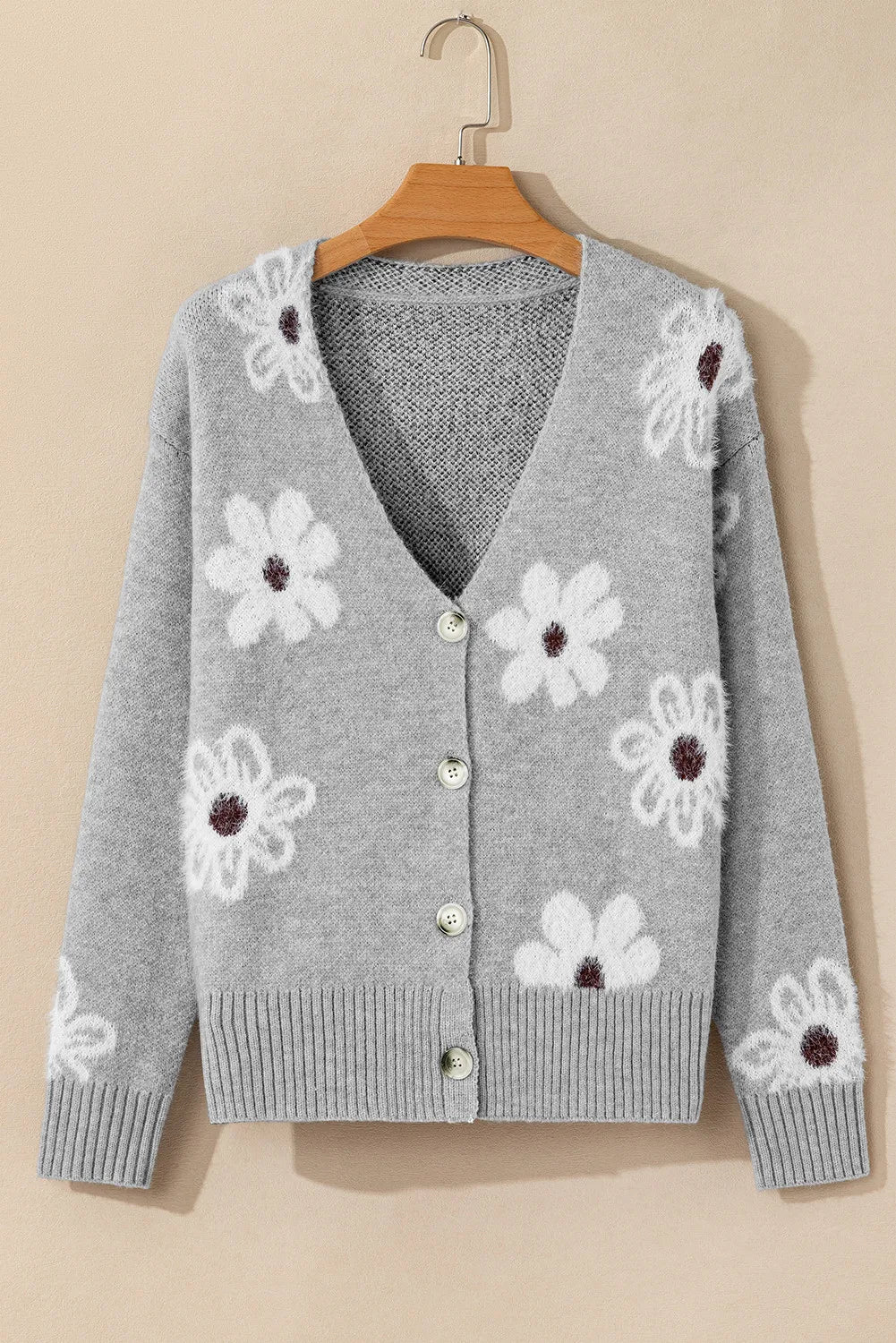 Flower Button Up Long Sleeve Cardigan-Angel Casuals