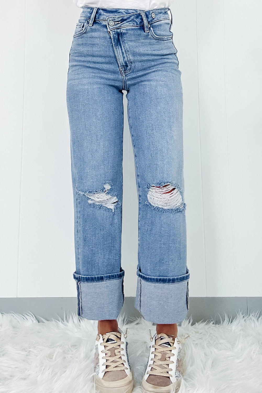 Distressed Straight Jeans with Pockets-Angel Casuals