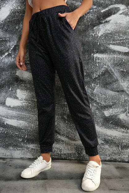 Double Take Leopard Print Joggers with Pockets-Angel Casuals