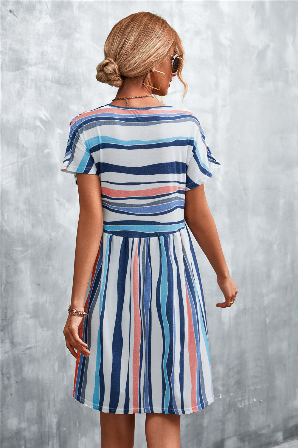 Striped Round Neck Dress-Angel Casuals