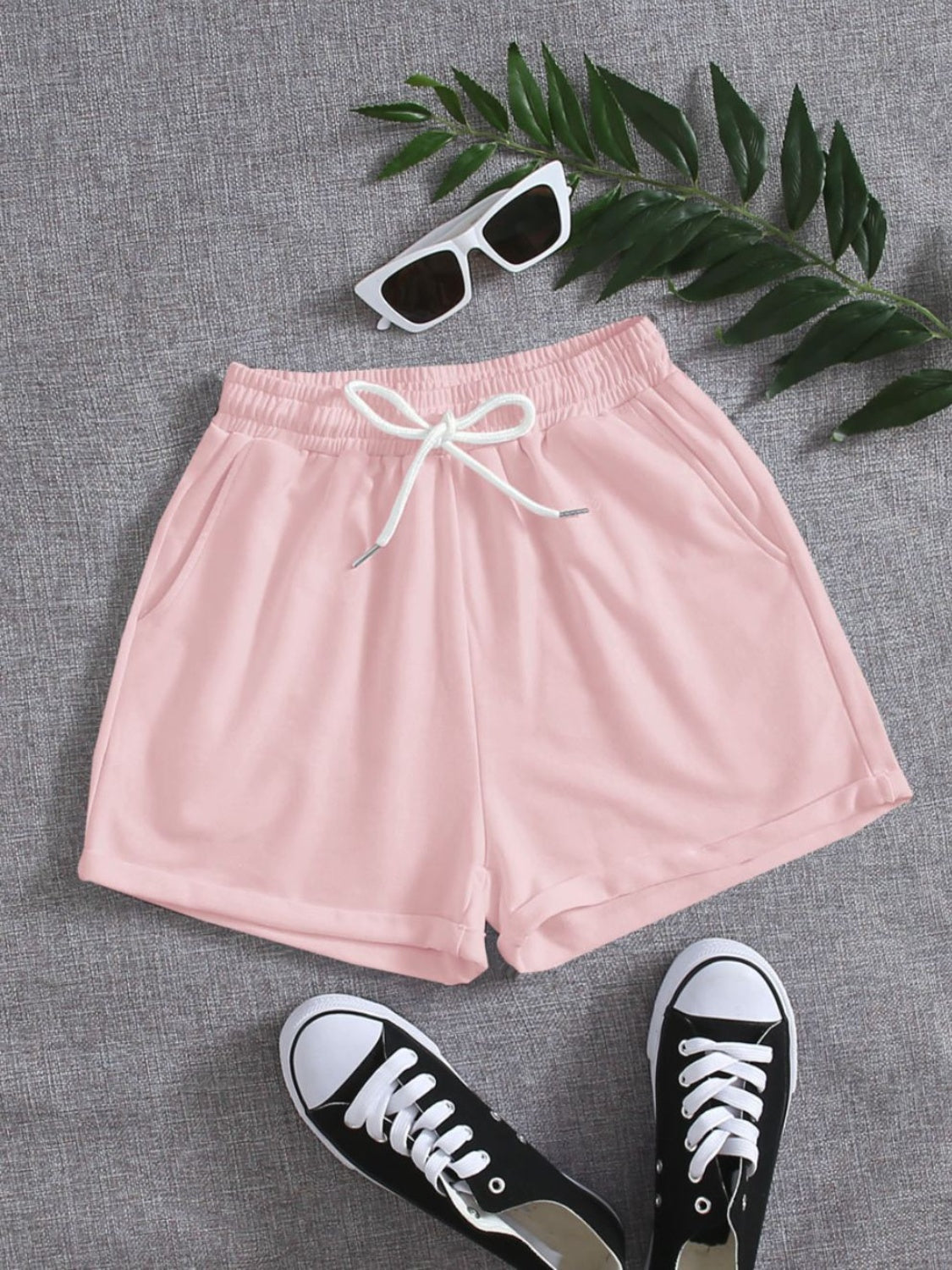 Drawstring Pocketed Elastic Waist Shorts-Angel Casuals