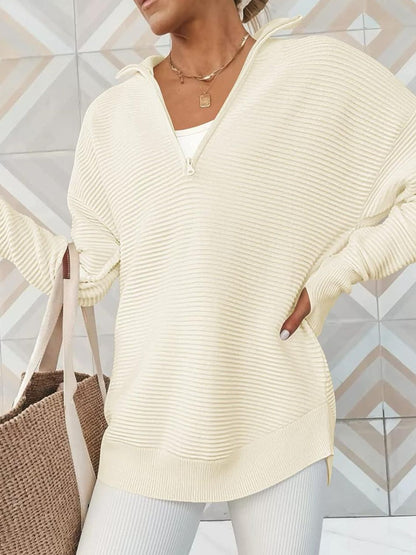 Half Zip Long Sleeve Knit Top-Angel Casuals