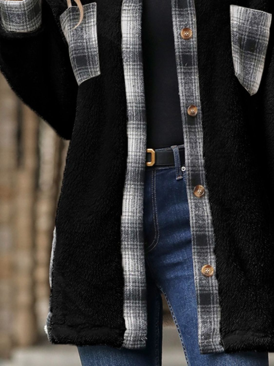 Plaid Contrast Dropped Shoulder Coat-Angel Casuals