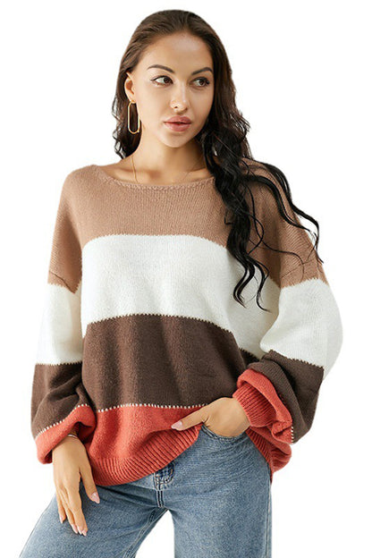 Color Block Dropped Shoulder Sweater-Angel Casuals