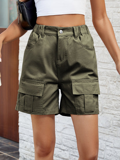 Pocketed High Waist Denim Shorts-Angel Casuals