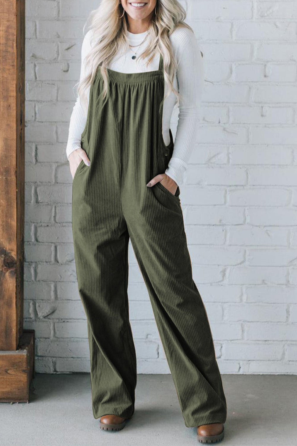 Square Neck Wide Strap Overalls-Angel Casuals