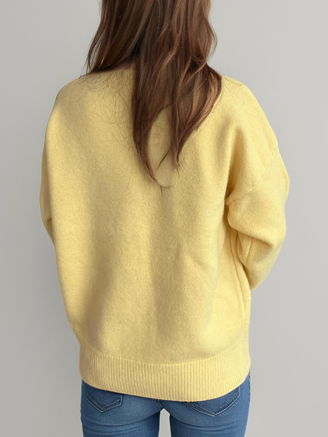 Round Neck Dropped Shoulder Long Sleeve Sweater-Angel Casuals