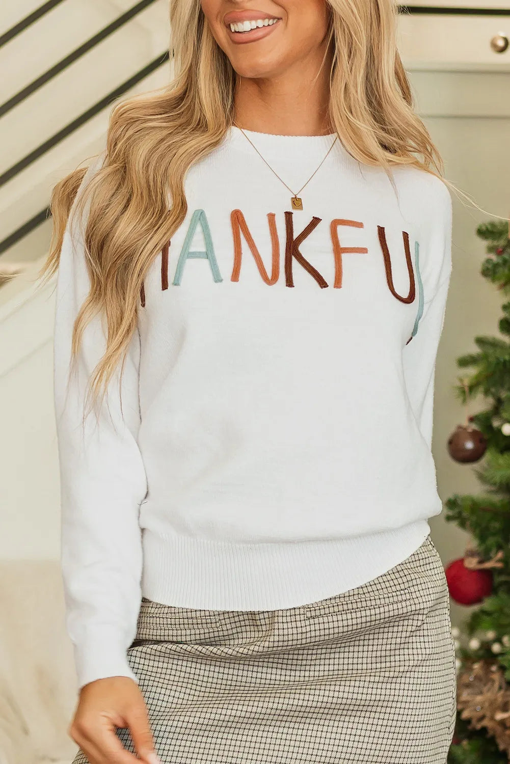 THANKFUL Round Neck Long Sleeve Knit Top-Angel Casuals