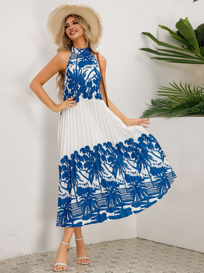 Tied Printed Sleeveless Midi Dress-Angel Casuals