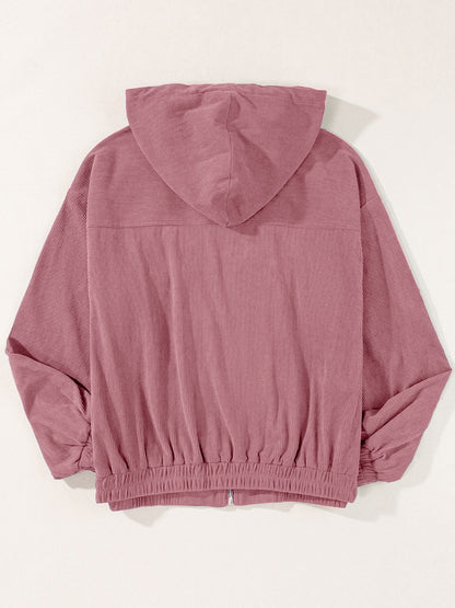 Drawstring Zip Up Long Sleeve Hooded Jacket-Angel Casuals