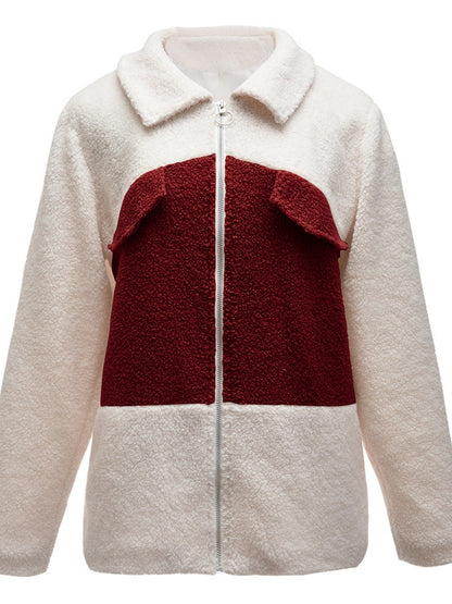 Ivy Lane Plush Contrast Zip Up Coat-Angel Casuals