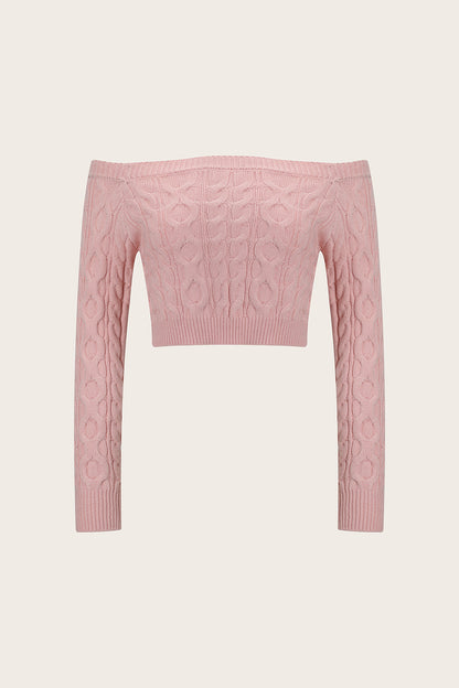 Cable-Knit Off-Shoulder Long Sleeve Sweater-Angel Casuals