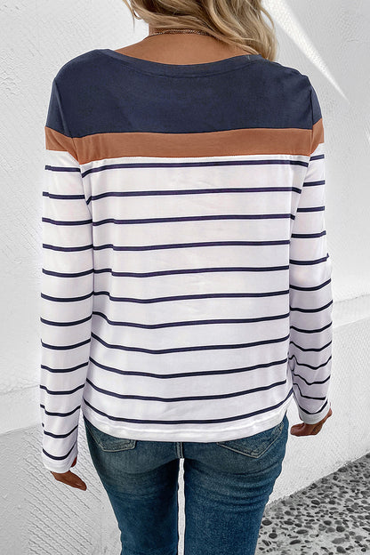 Striped Round Neck Long Sleeve T-Shirt-Angel Casuals