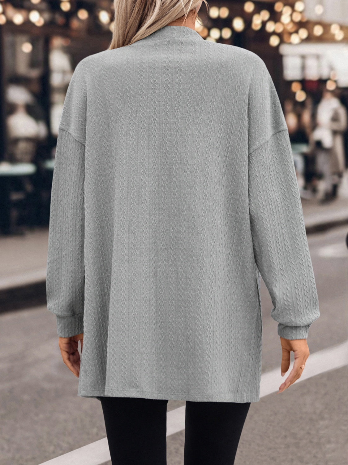 Textured Button Down V-Neck Long Sleeve Cardigan-Angel Casuals