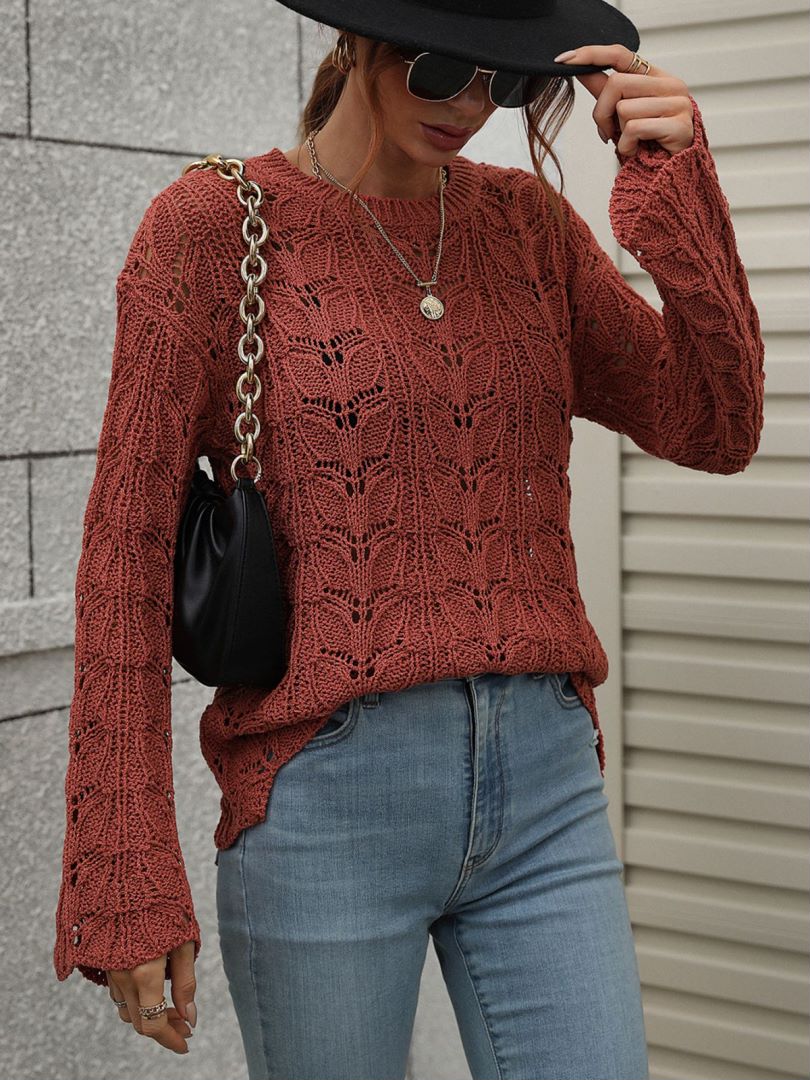 Openwork Dropped Shoulder Knit Top-Angel Casuals