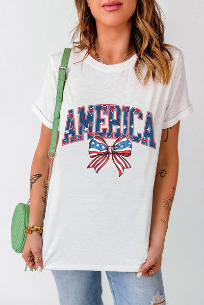 AMERICA Round Neck Short Sleeve T-Shirt-Angel Casuals