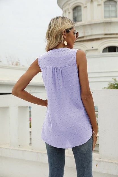 Swiss Dot Notched Neck Tank-Angel Casuals