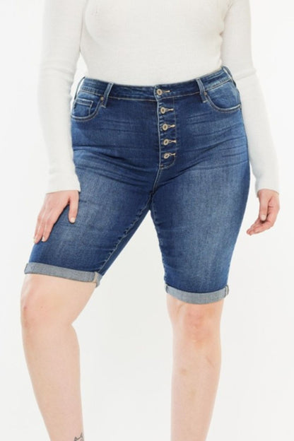 Kancan Full Size Cat's Whiskers Button Fly Denim Shorts-Angel Casuals