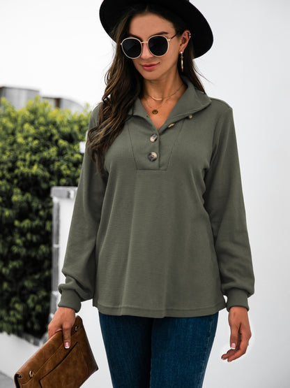 Half Button Long Sleeve T-Shirt-Angel Casuals