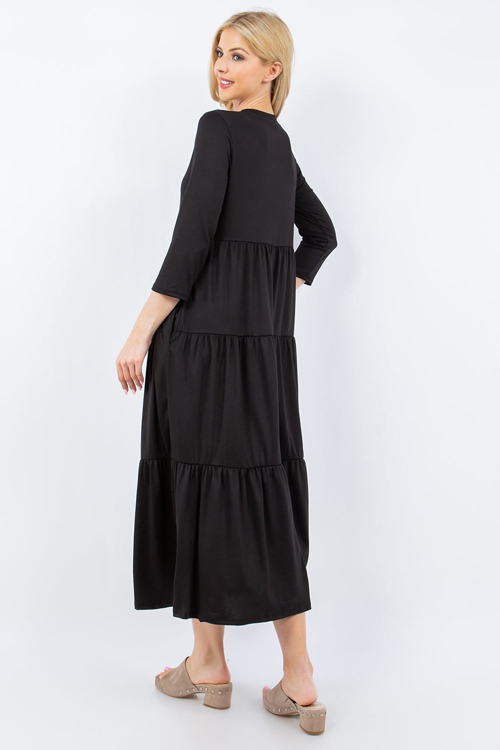 Celeste Full Size Tiered Midi Dress with Pockets-Angel Casuals